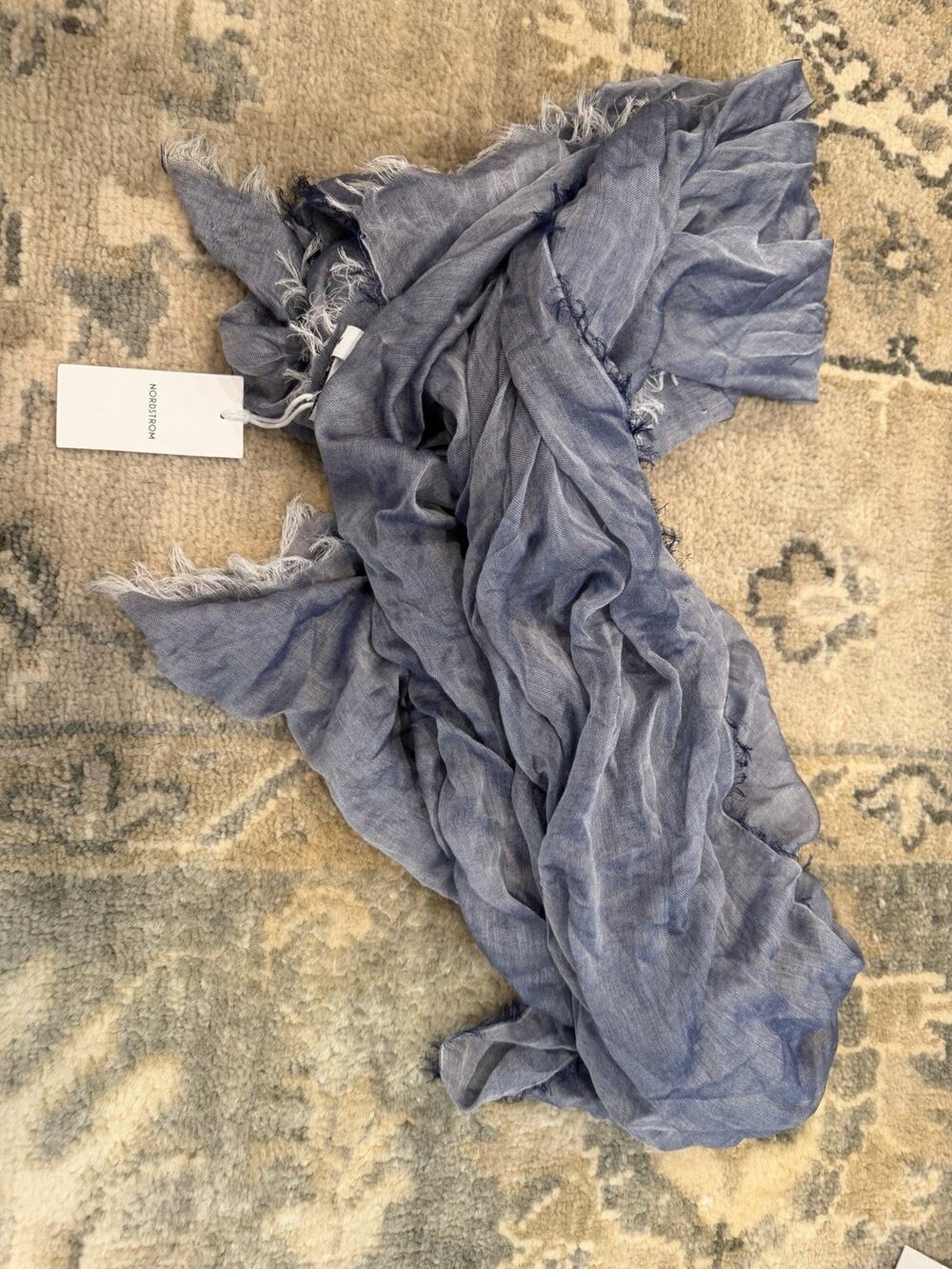 Nordstrom Modal & Silk Scarf Blue White Fringe NEW READ NWT